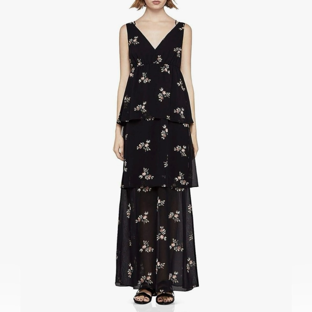 BCBGeneration Black Tiered Ruffle Maxi Dress